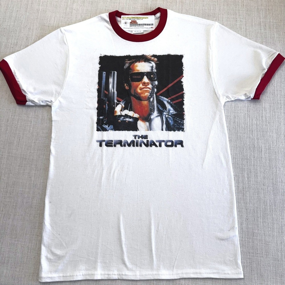 Port & Company The Terminator Italian Key Art Ringer T-Shirt White Red Medium